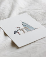 Postkarte "Wiege blau mit Storch" von Inkylines
