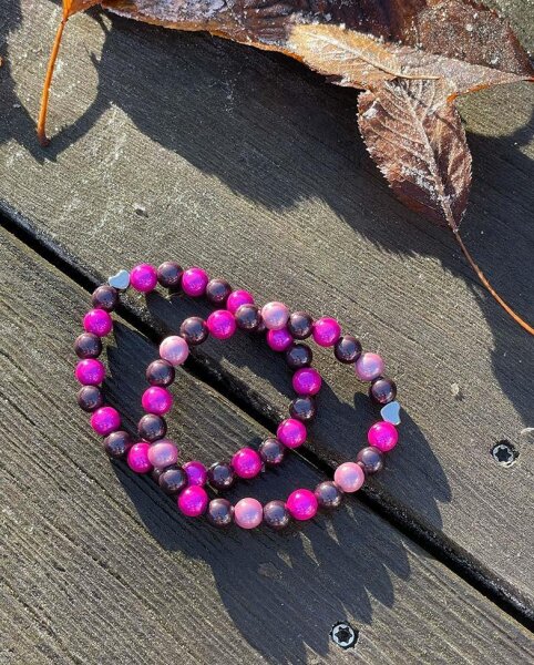 Perlenarmband 8mm pink schwarz von Perlenprinz