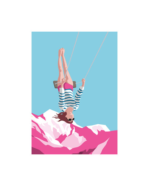 Postkarte luminous "girl over the mountains" von Nobis Design