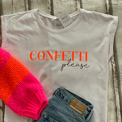 Oversize-Tshirt "Confetti please" neonorange von Mellow Words