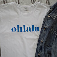 Oversize-Tshirt "ohlala" neonblau von Mellow Words XXL