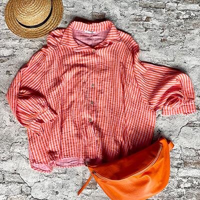 Musselinbluse regular "Streifen orange-rosa" One Size