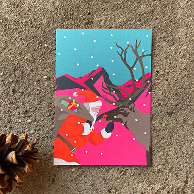 Postkarte luminous "St. Claus Reindeer" von Nobis Design