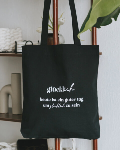 Tasche aus Canvas "Glücklich sein" schwarz von Heldenglück