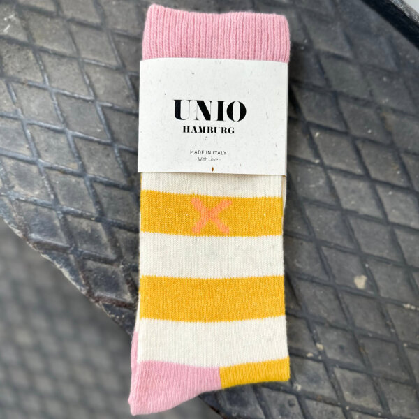 Socke Cosy Rose-yellow-ecru von Unio Hamburg