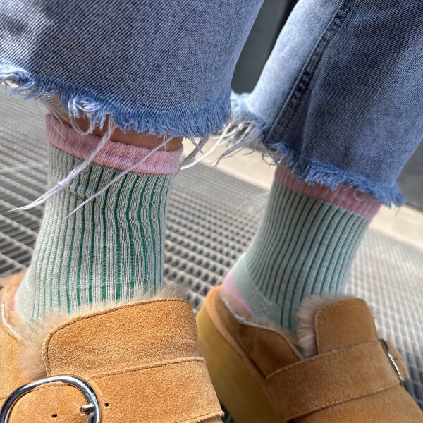 Socke Mini Stripe rose-salvia von Unio Hamburg 39-42