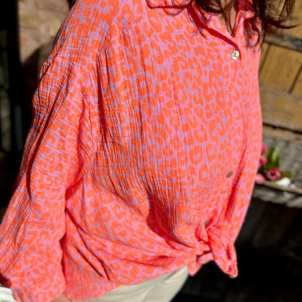 Musselinbluse regular "Leo neonorange-rosa" One Size