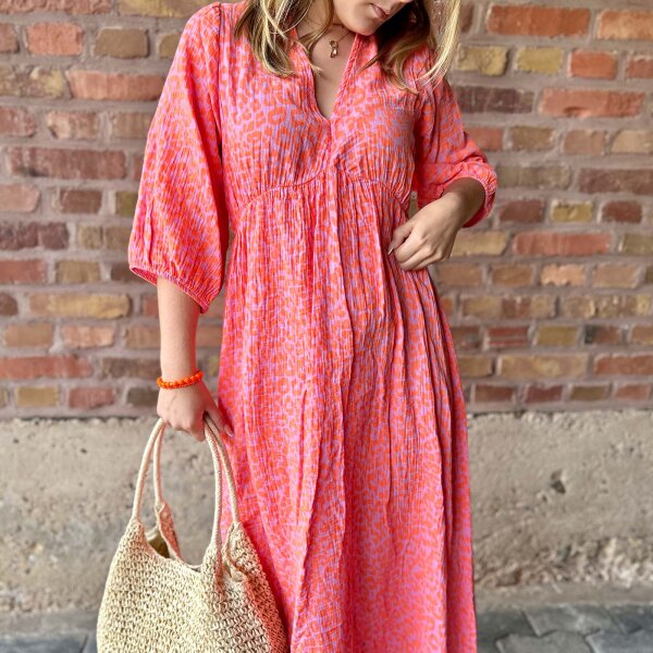 Maxi-Musselinkleid "Leo rosa-neonorange" One Size