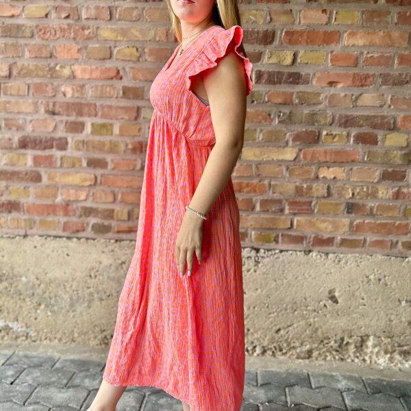 Maxi-Musselinkleid mit Volant "Leo rosa-neonorange" One Size