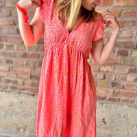 Maxi-Musselinkleid mit Volant "Leo rosa-neonorange" One Size