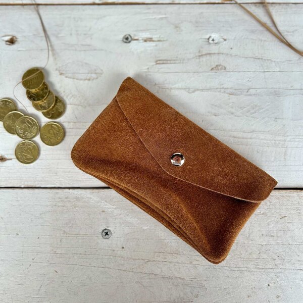 Leder-Portemonnaie L Velours cognac