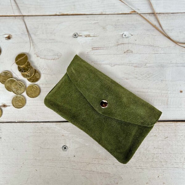 Leder-Portemonnaie L Velours dunkelgrün