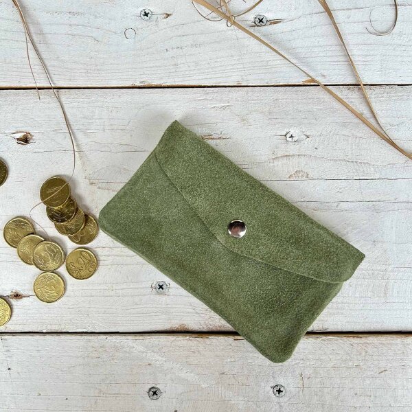 Leder-Portemonnaie L Velours stone green