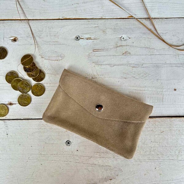 Leder-Portemonnaie L Velours taupe