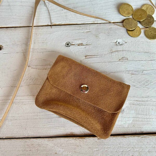 Leder-Portemonnaie S Velours cognac