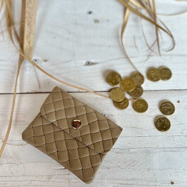 Leder-Portemonnaie S geflochten taupe