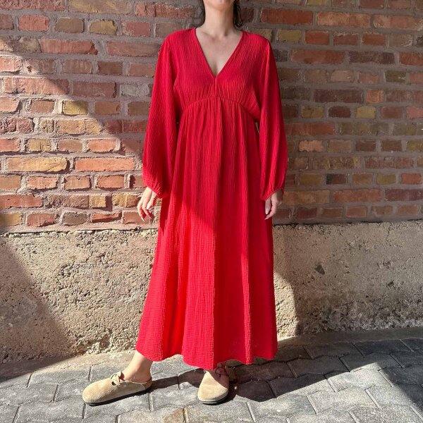 Maxi-Musselinkleid langarm "rot" One Size