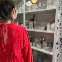 Maxi-Musselinkleid langarm "rot" One Size