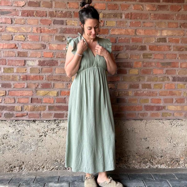 Maxi-Musselinkleid mit Volant "salbei" One Size