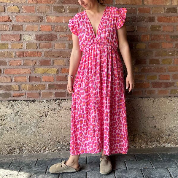 Maxi-Musselinkleid mit Volant "Leo rosa-pink-orange" One Size