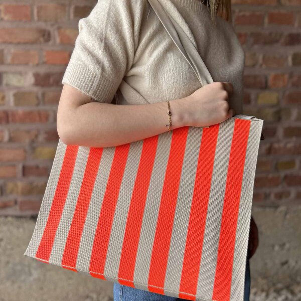 Shopper "Frida" Streifen beige-neonorange