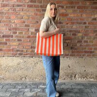 Shopper "Frida" Streifen beige-neonorange