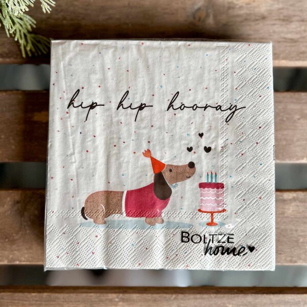 Serviette 33x33 "Dackel hip hip hooray" von Boltze