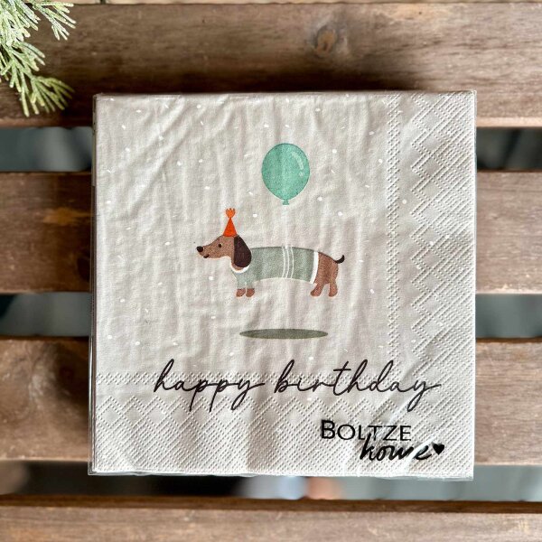 Serviette 33x33 "Dackel Happy Birthday" von Boltze