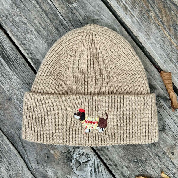 Strickmütze "Dackel" taupe