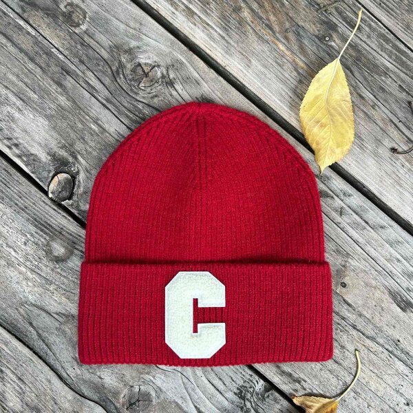 Strickmütze "C" dunkelrot