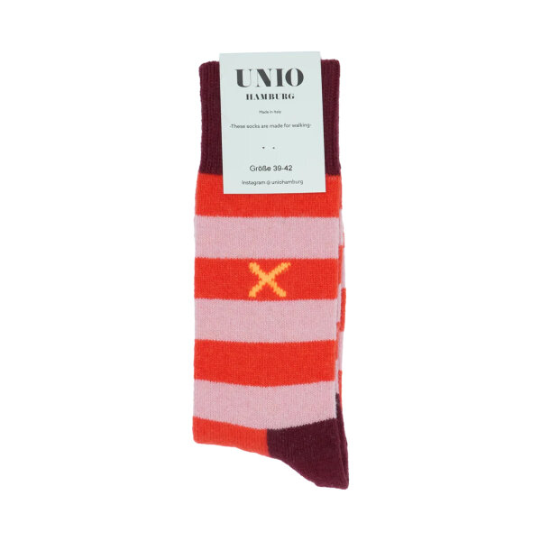 Socke Cosy bordeaux-orange-rose von Unio Hamburg 36-38