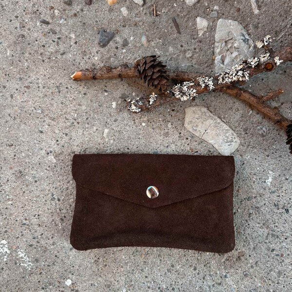 Leder-Portemonnaie L Velours dunkelbraun