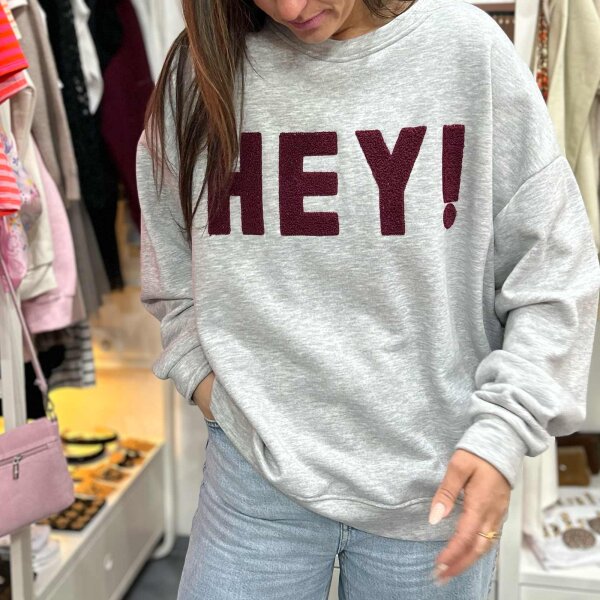 Sweatshirt "Hey" grau-bordeaux