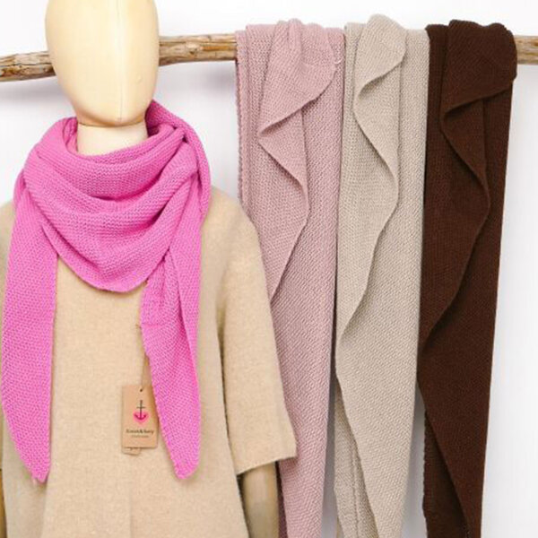 Dreiecksschal kraus rechts mit Kaschmir altrosa