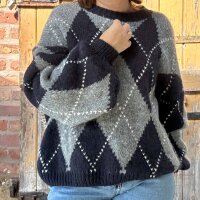 Rautenpullover dunkelblau-grau One Size