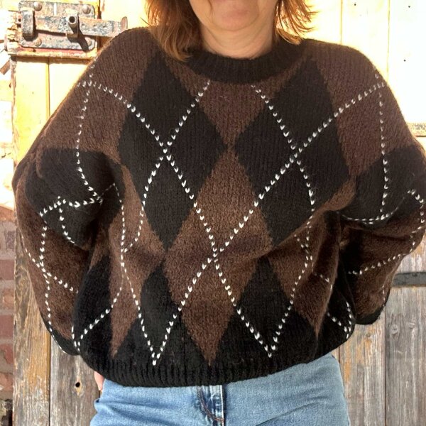 Rautenpullover braun-schwarz One Size