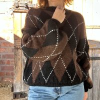 Rautenpullover braun-schwarz One Size
