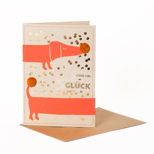 Goldneon Karte "Dackel Ganz viel Glück" von Good old friends