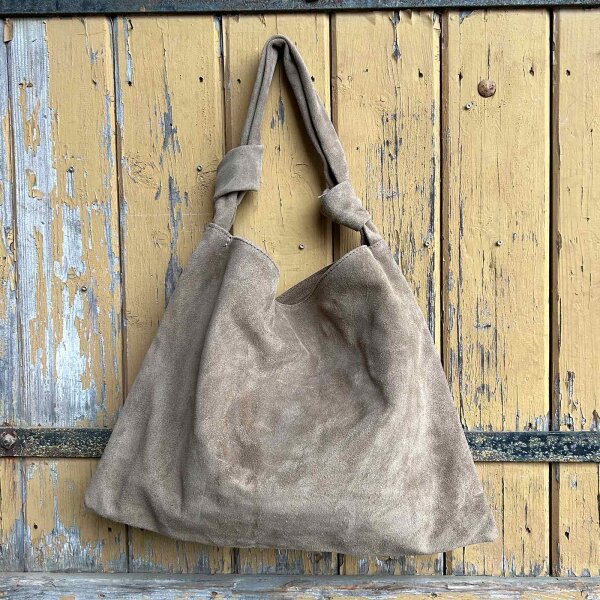 Velours-Hobo-Shopper "taupe dunkel"
