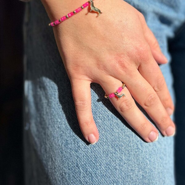 Ring "Dackel pink" vergoldet