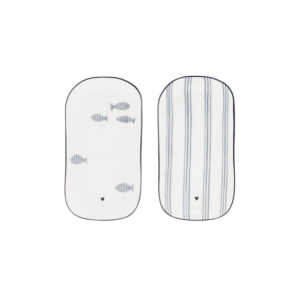 Kleine Servierplatte oval / Oval Plate XS White/Blue Fish/Small Stripes