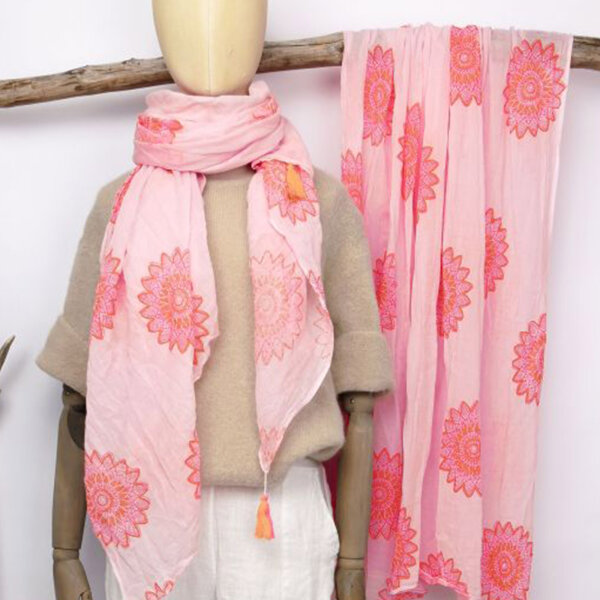 Baumwolltuch im Blockprint "Neon Mandala auf rosa" von Sarah & Sally