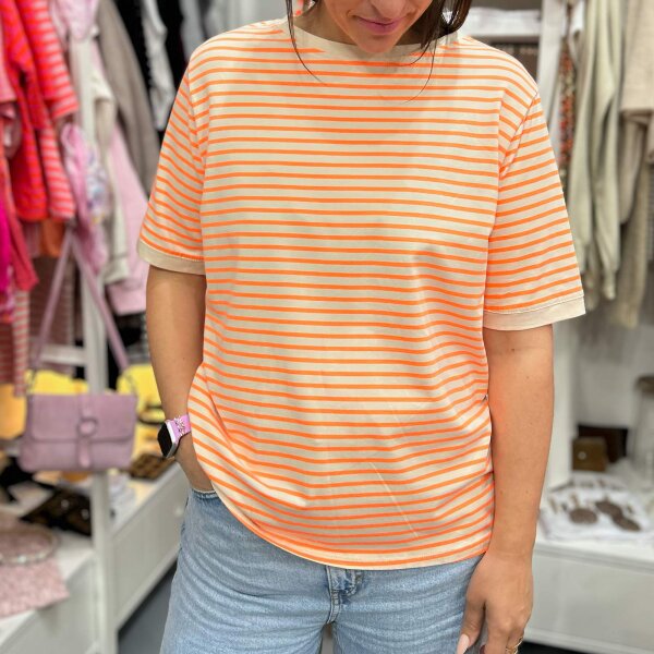 T-Shirt Stripe "beige-neonorange"