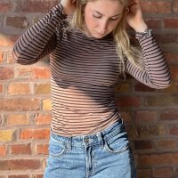 Cashmere-Viskose-Mix Shirt "Streifen braun" One...