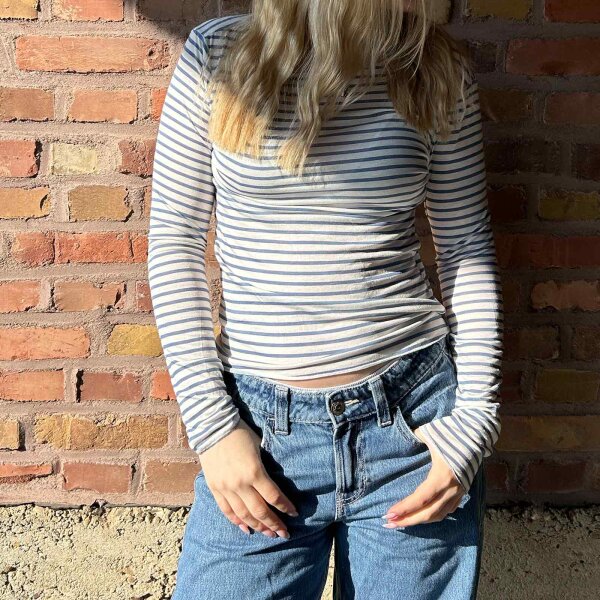 Cashmere-Viskose-Mix Shirt "Streifen jeansblau-weiß" One Size