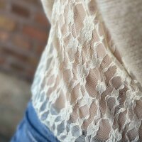 Spitzen-Langarmshirt mit Stehkragen beige