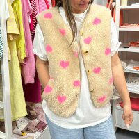 Teddyweste "Herzen" beige-neonpink