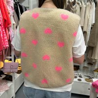 Teddyweste "Herzen" beige-neonpink