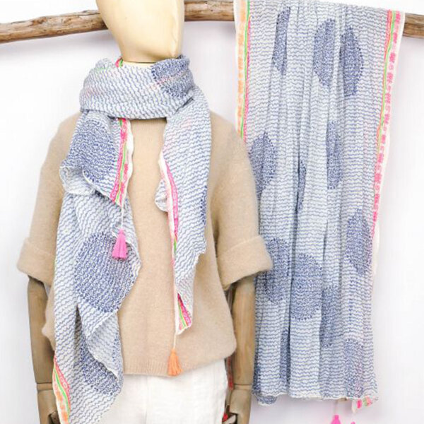 Baumwolltuch im Blockprint "Mandala Blau mit Neondetails" von Sarah & Sally