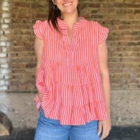 Musselin-Top "Streifen neonorange-rosa" One Size